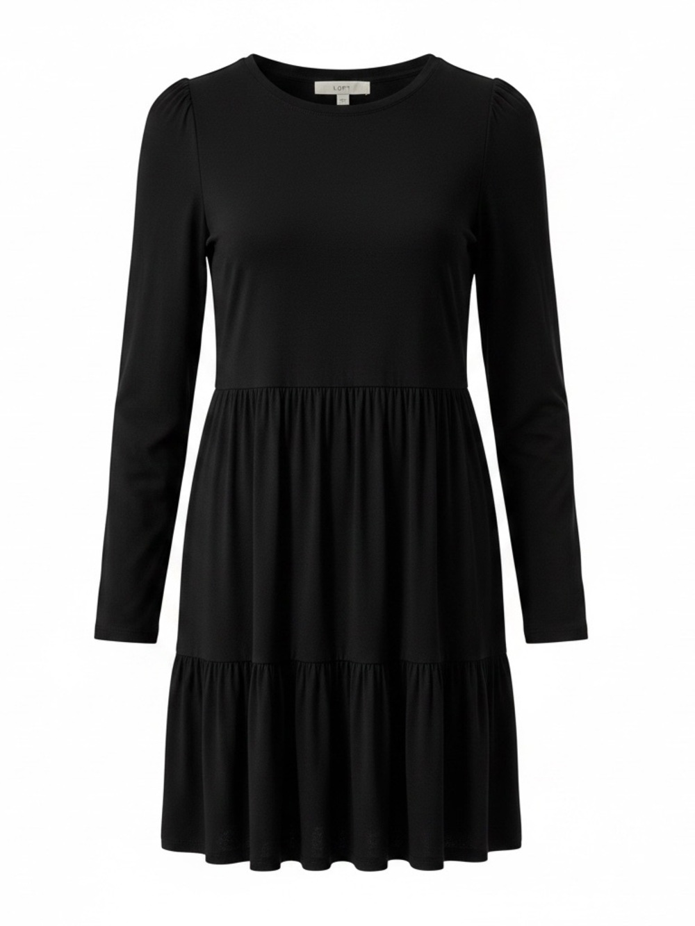 LOFT Black Long-Sleeve Tiered Jersey Dress
